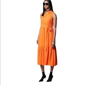 Simply Vera Wang Women Orange Sleeveless Button Front Shirt Midi Dress Sz XL New